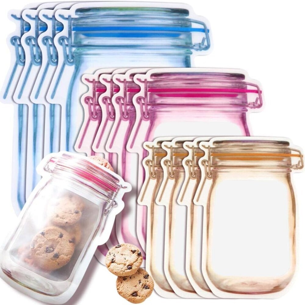 30 PCS Multi-Size Mason Jar Bottle Pattern Zipper Bags,Reusable Airtight Seal Le